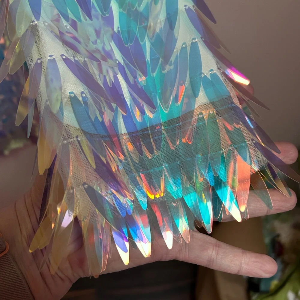 Iridescent Sequin Fringe Party Mini Body Con Dress M - Picture 5 of 16